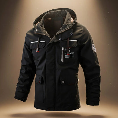Men's Water-Repellent Hooded Parka Jacket with Cargo Pockets