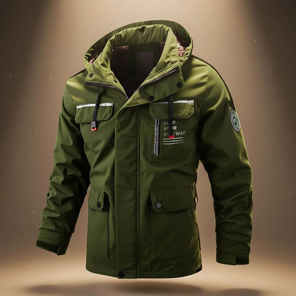 Men's Water-Repellent Hooded Parka Jacket with Cargo Pockets