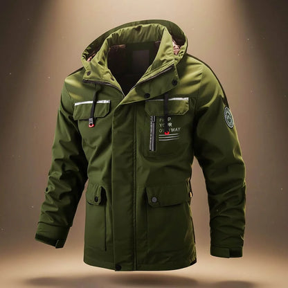 Men's Water-Repellent Hooded Parka Jacket with Cargo Pockets