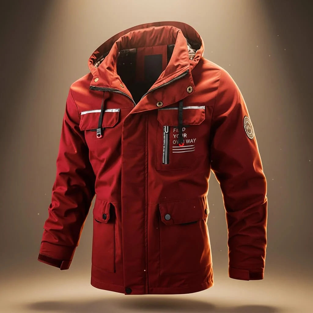 Men's Water-Repellent Hooded Parka Jacket with Cargo Pockets