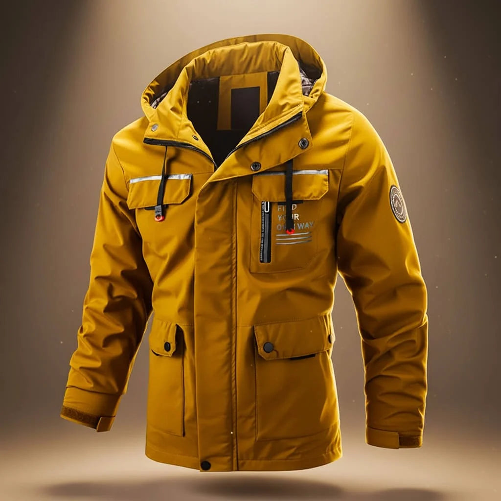 Men's Water-Repellent Hooded Parka Jacket with Cargo Pockets