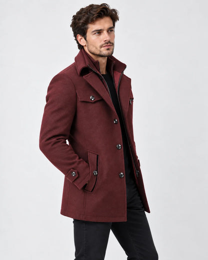 Men's Winter Coat with Textured Collar and Insulated Lining