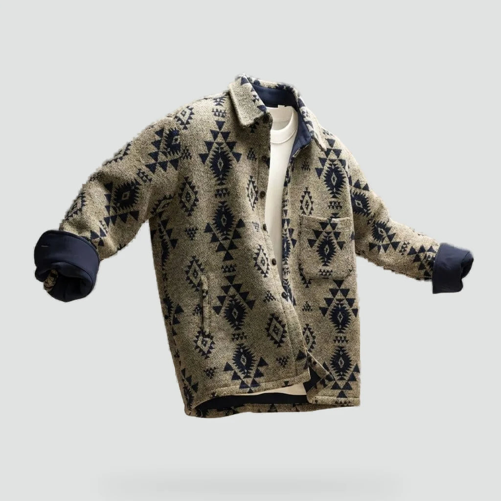 Men's Wool Blend Overshirt with Collar and Chest Pocket