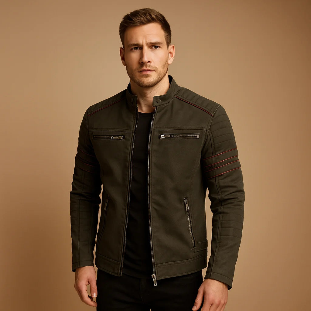 Men's Biker Jacket with Weather-Resistant Design