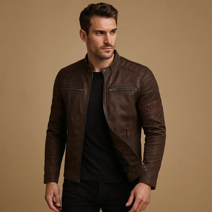 Men's Biker Jacket with Weather-Resistant Design