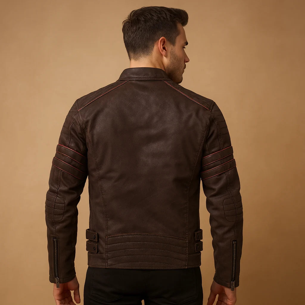 Men's Biker Jacket with Weather-Resistant Design