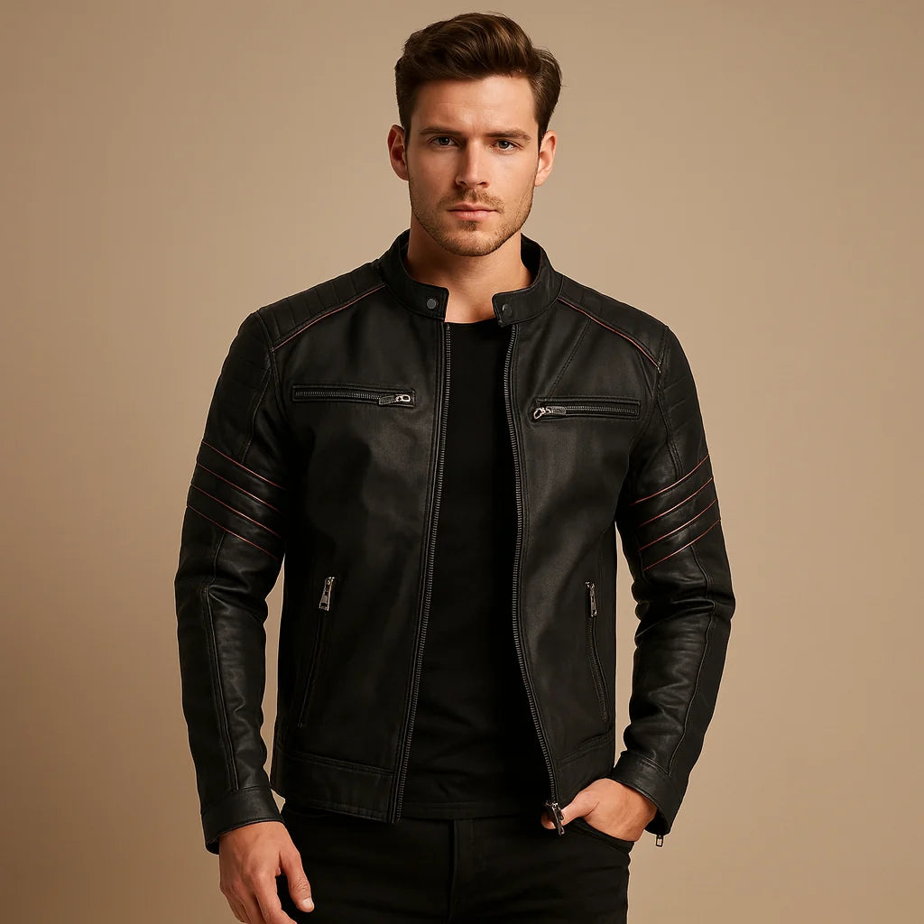 Men's Biker Jacket with Weather-Resistant Design