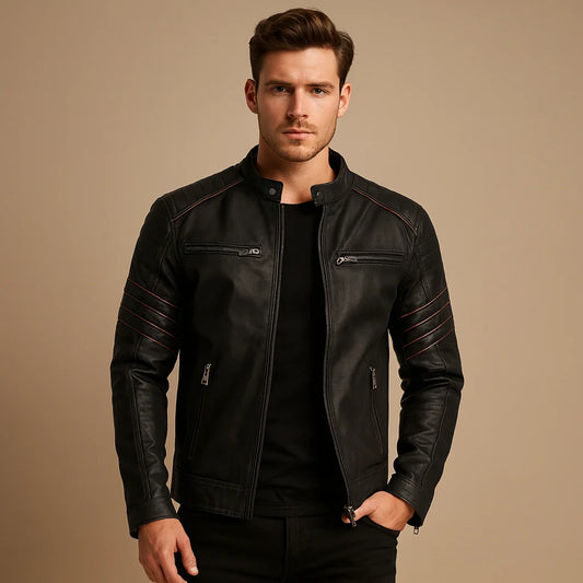 Men's Biker Jacket with Weather-Resistant Design