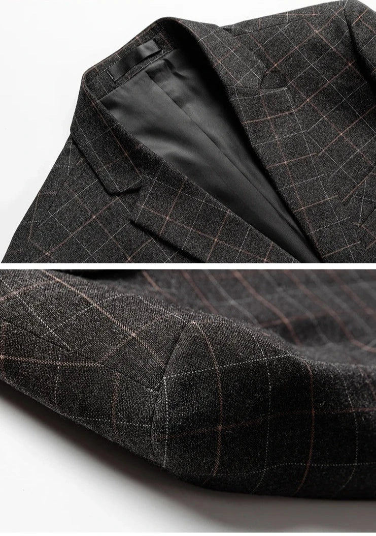Men's Black Checkered Blazer Jacket