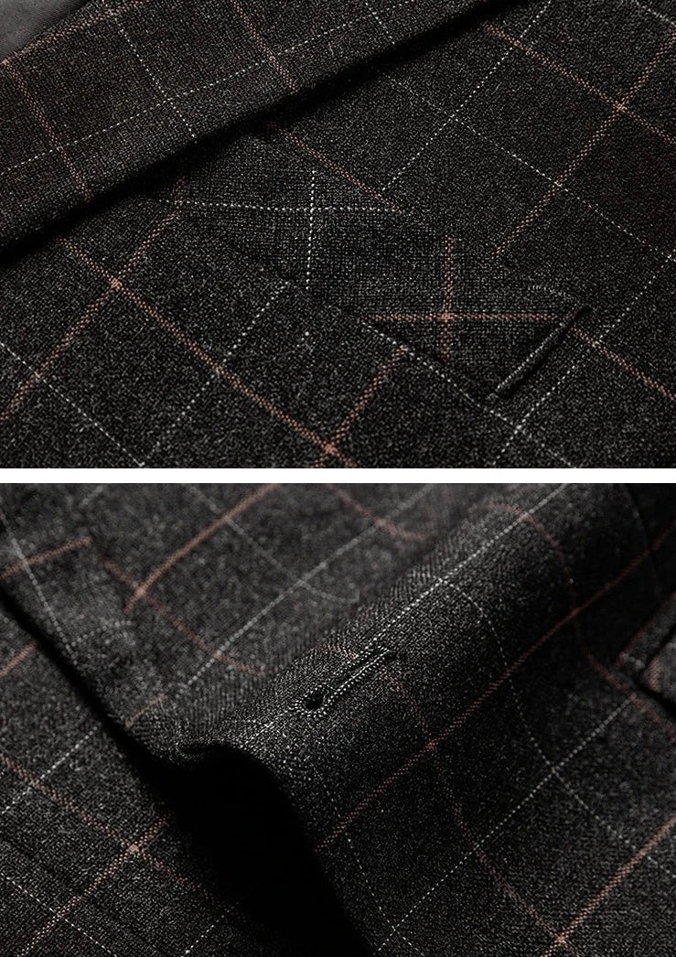 Men's Black Checkered Blazer Jacket