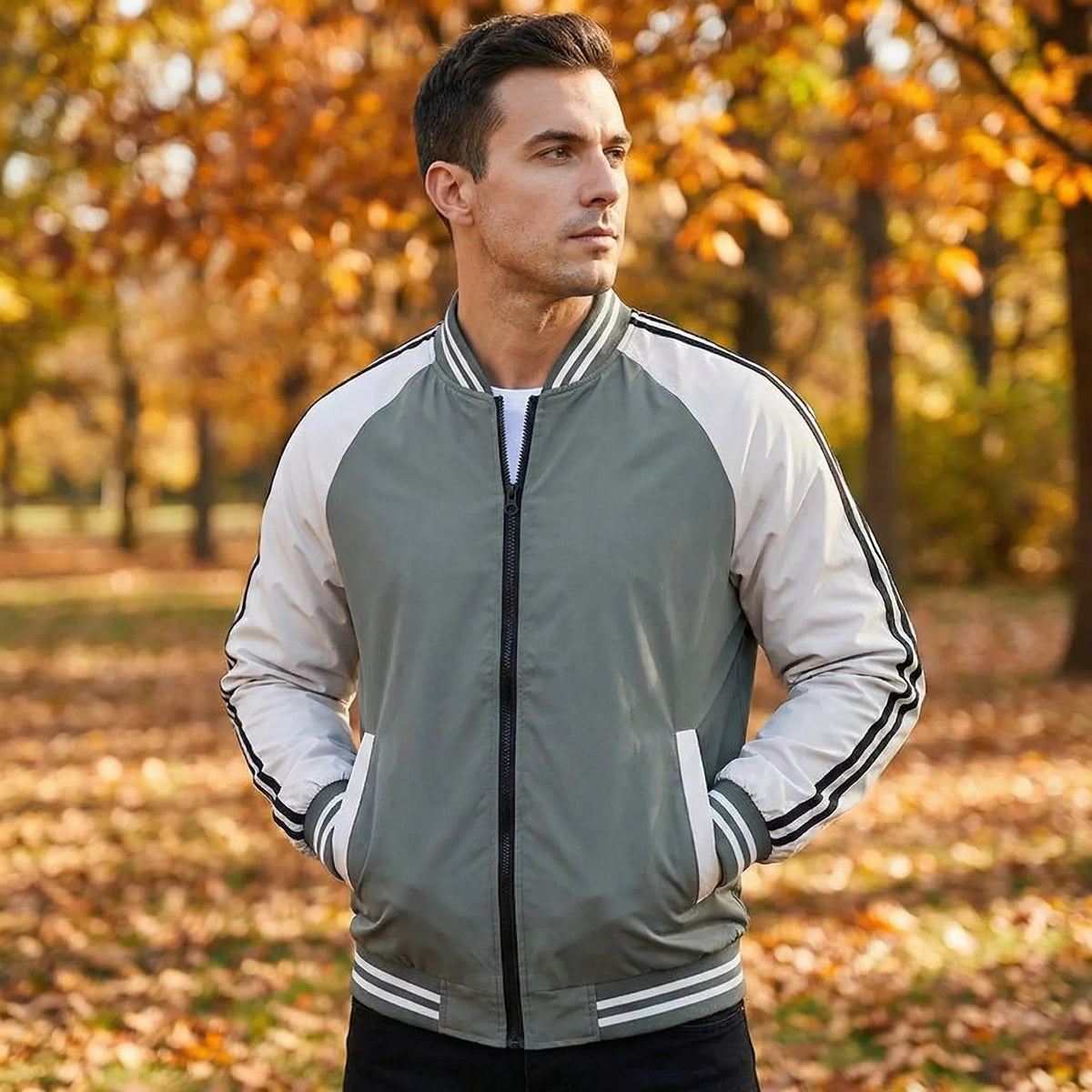 Men's Bomber Jacket Light Transitional Zippered Jacket