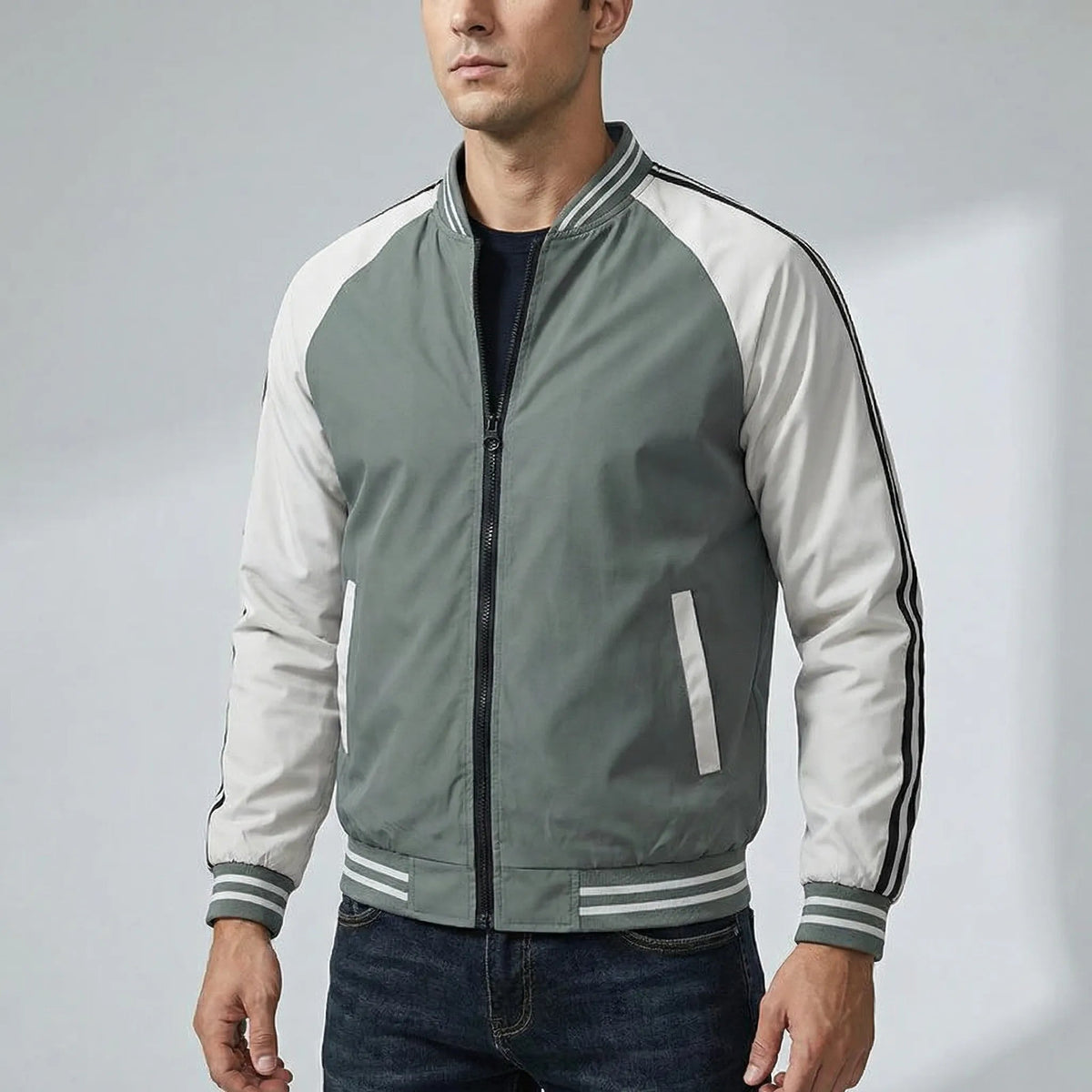 Men's Bomber Jacket Light Transitional Zippered Jacket