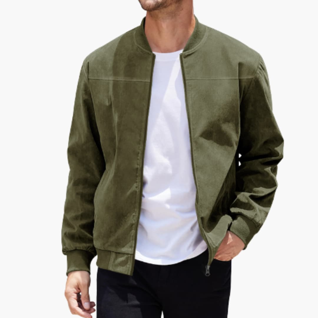 Men's Bomber Jacket with Ribbed Collar and Zipper