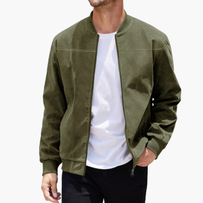 Men's Bomber Jacket with Ribbed Collar and Zipper