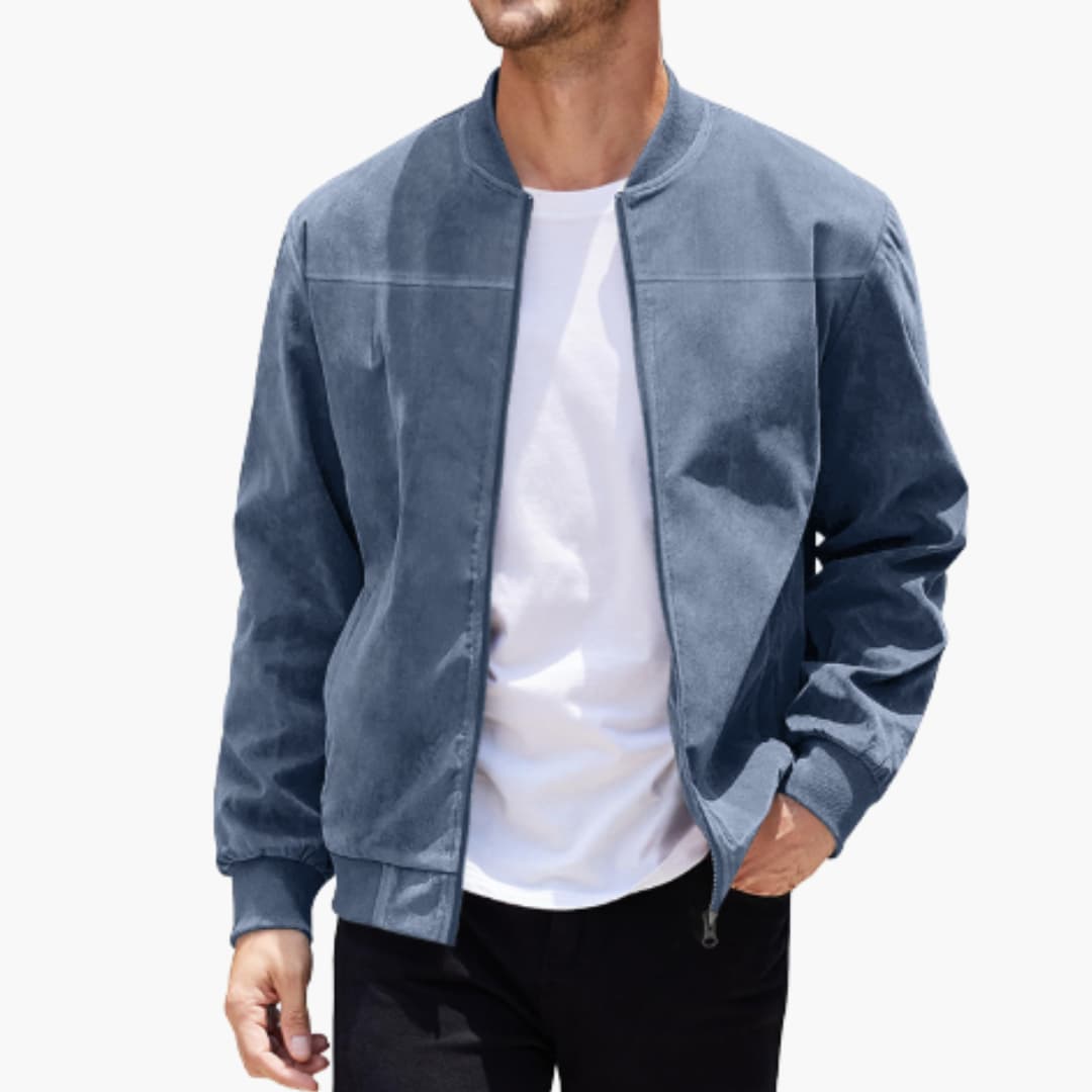 Men's Bomber Jacket with Ribbed Collar and Zipper