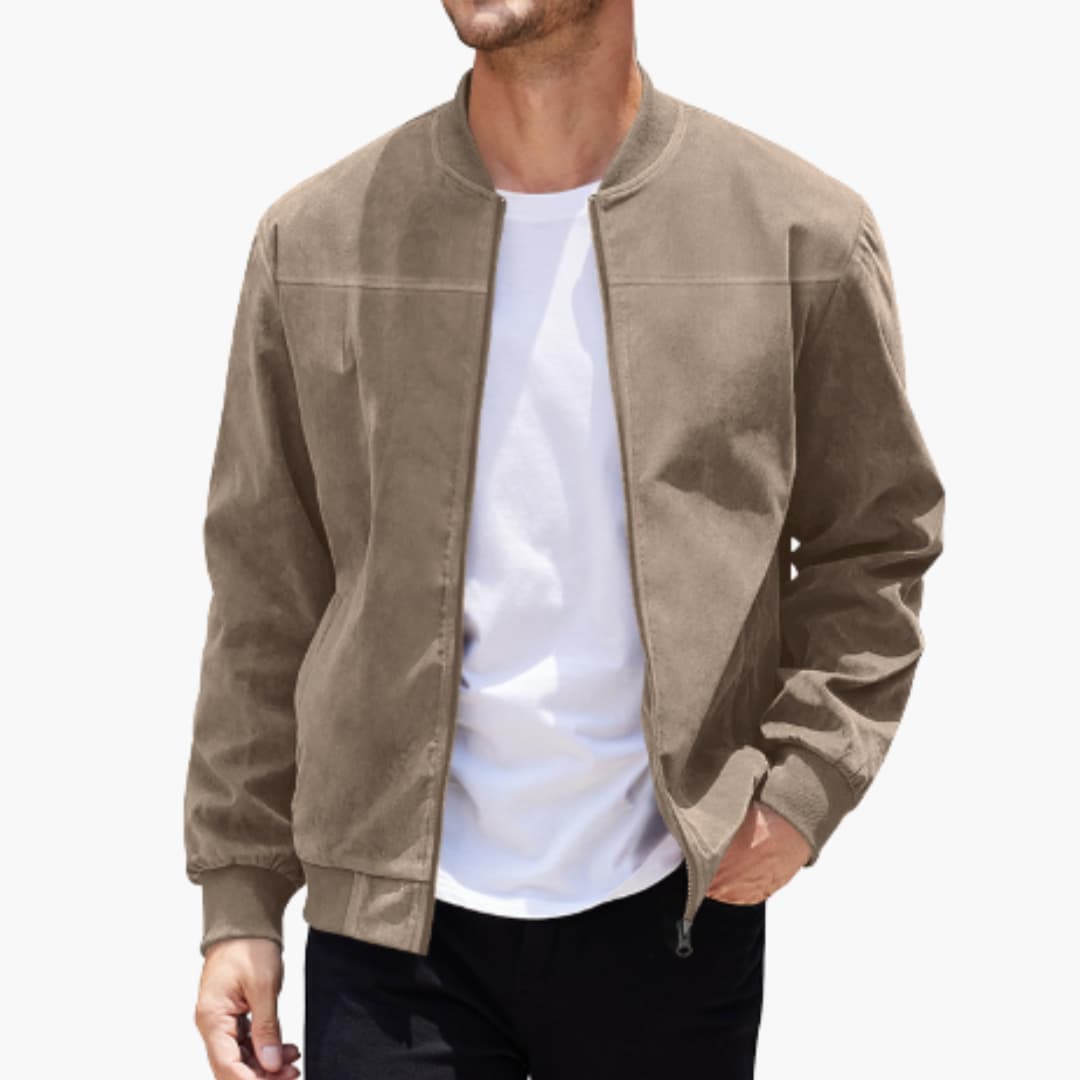 Men's Bomber Jacket with Ribbed Collar and Zipper