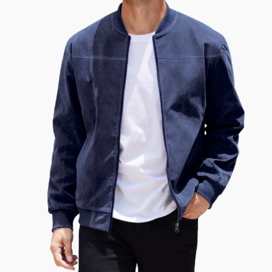 Men's Bomber Jacket with Ribbed Collar and Zipper