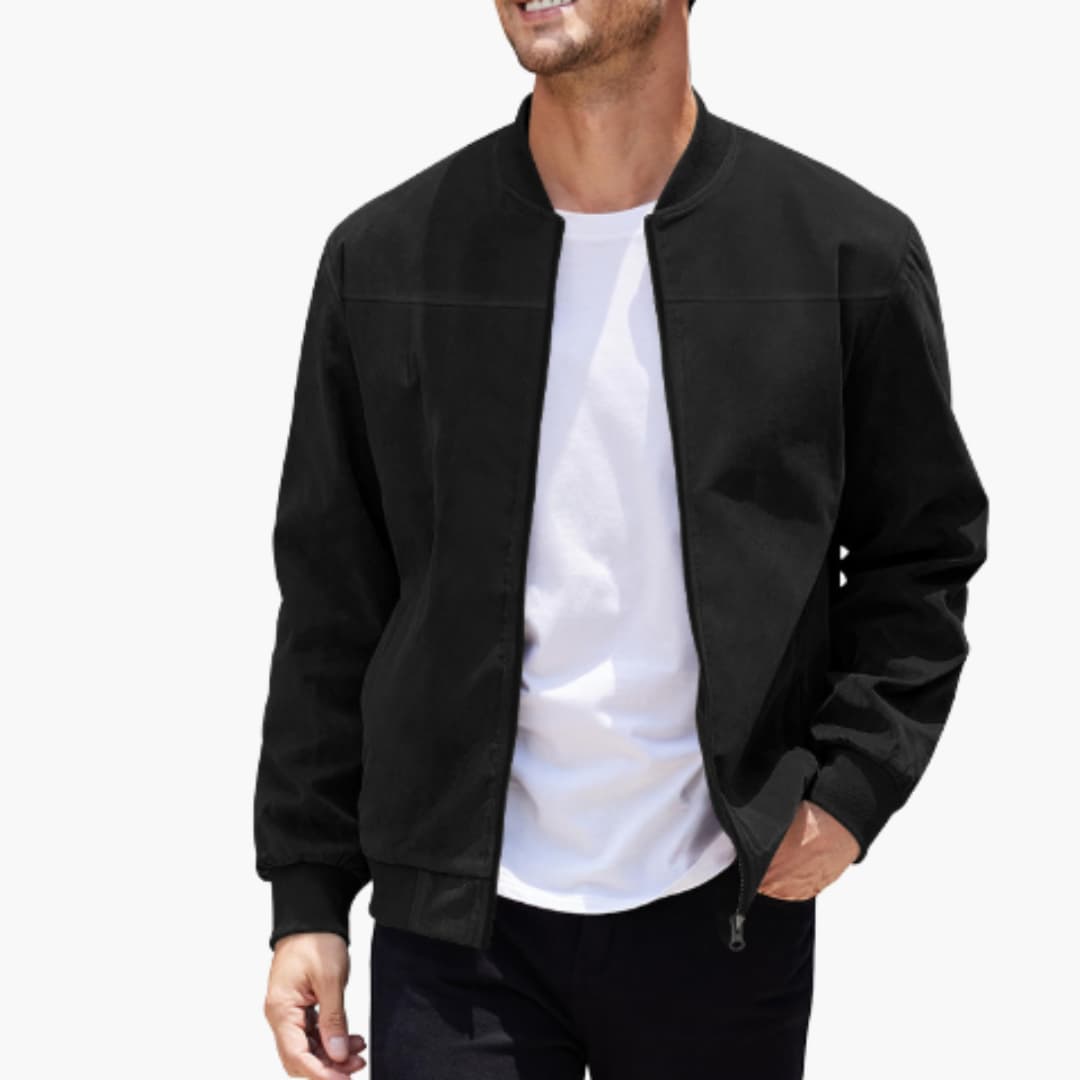 Men's Bomber Jacket with Ribbed Collar and Zipper