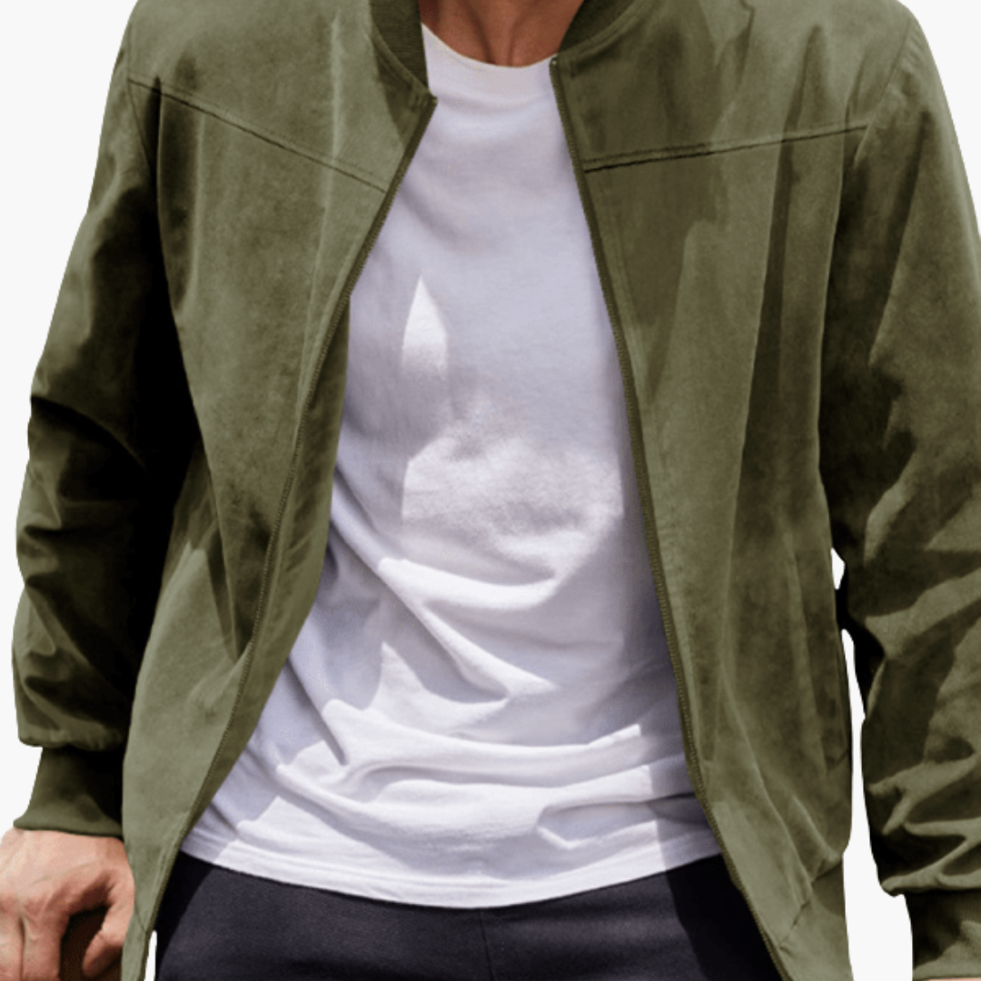Men's Bomber Jacket with Zipper and Side Pockets