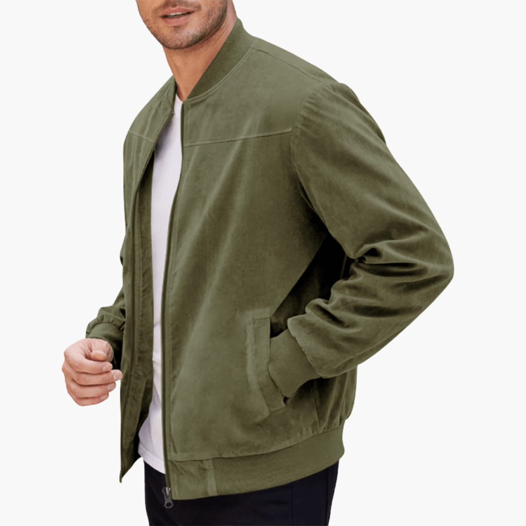 Men's Bomber Jacket with Zipper and Side Pockets
