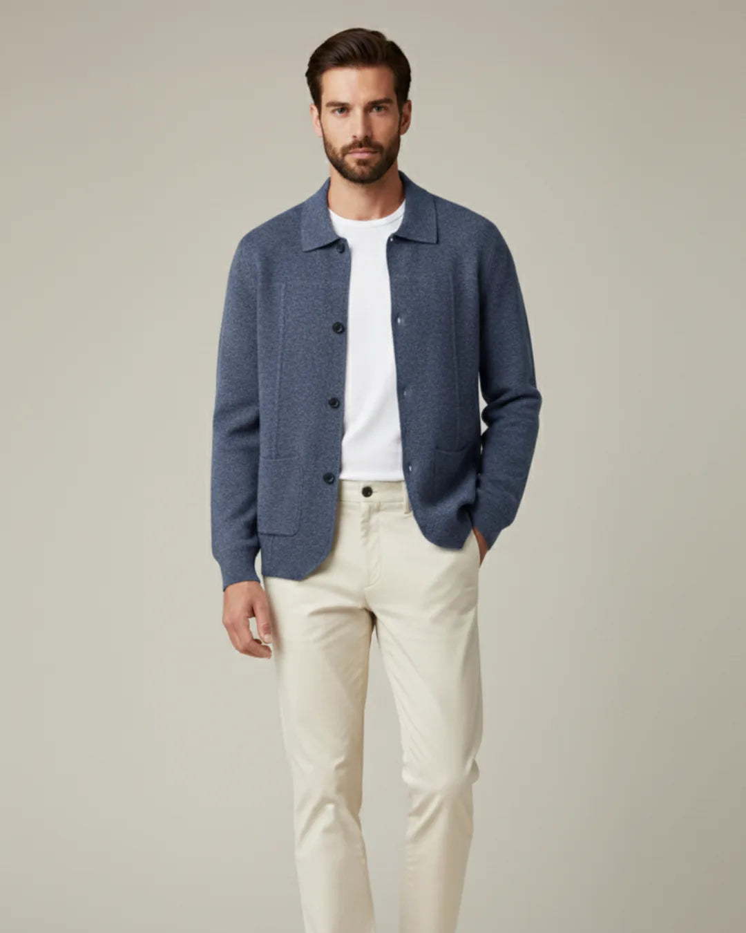 Men's Button-Closure Wool Cardigan