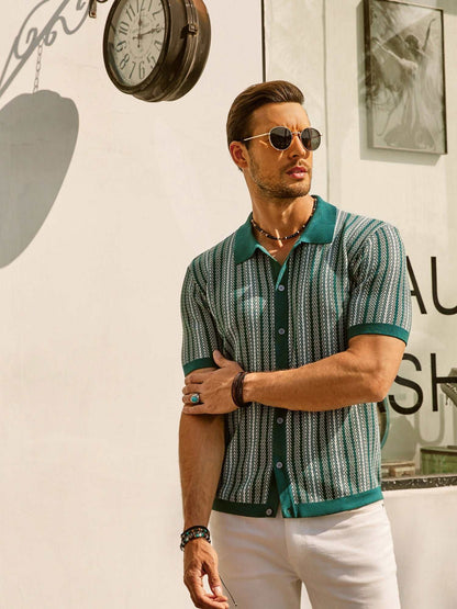 Men's Button-Down Polo Shirt with Vertical Stripes