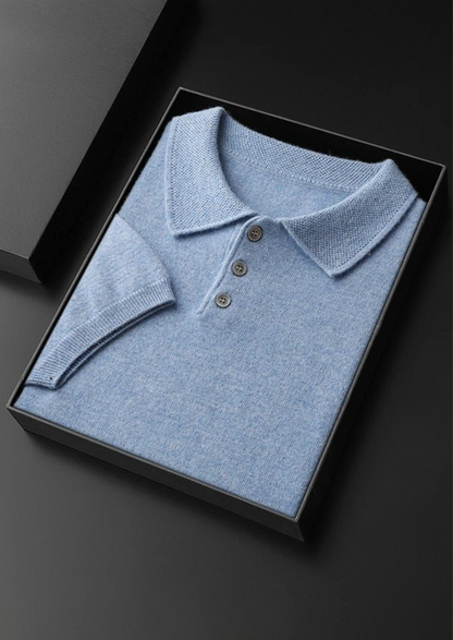 Men's Button-Down Textured Knit Polo Shirt