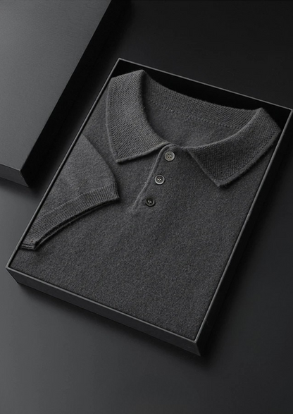 Men's Button-Down Textured Knit Polo Shirt