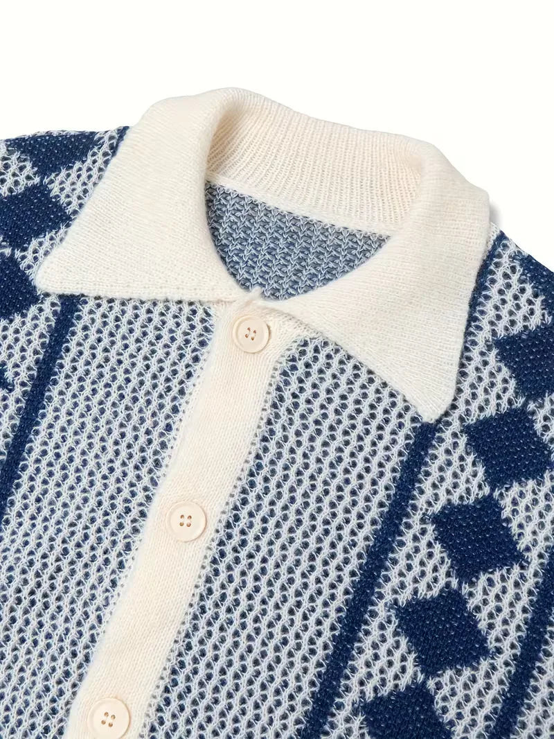 Men's Button-Up Diamond Pattern Cardigan