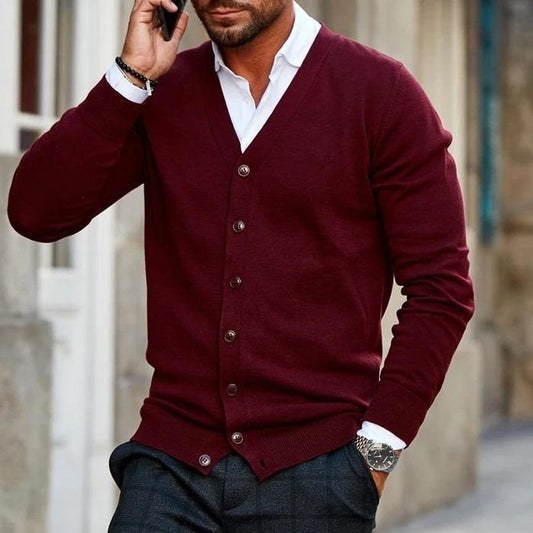Men's Button-Up V-Neck Cardigan for Casual Wear
