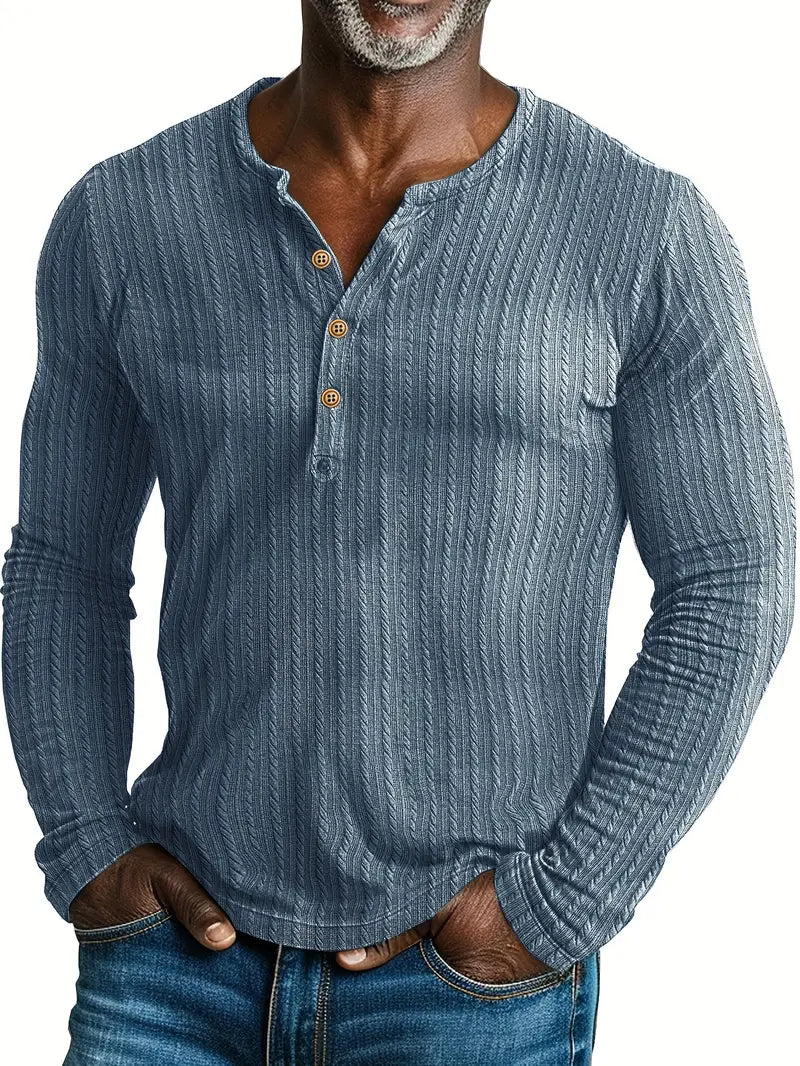 Men's Cable Knit Henley Sweater for Casual Wear