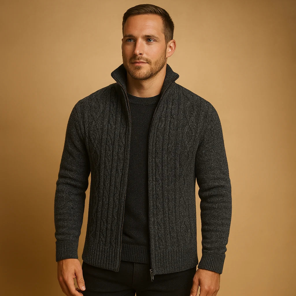 Men's Cable Knit Sweater with Lined Interior