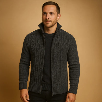 Men's Cable Knit Sweater with Lined Interior