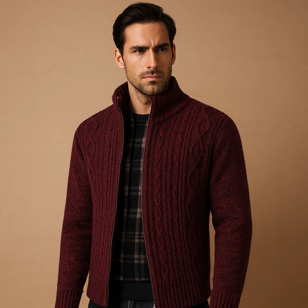 Men's Cable Knit Sweater with Lined Interior