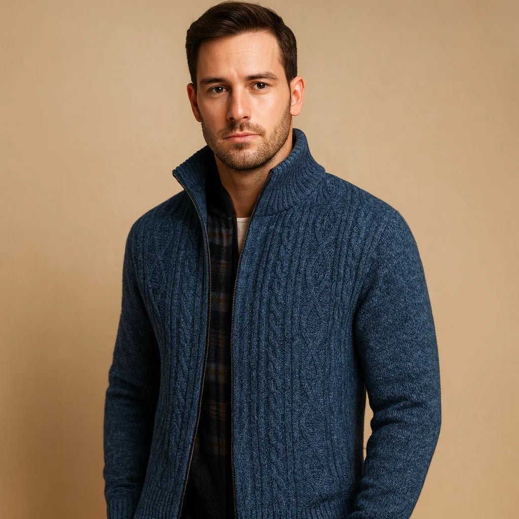 Men's Cable Knit Sweater with Lined Interior