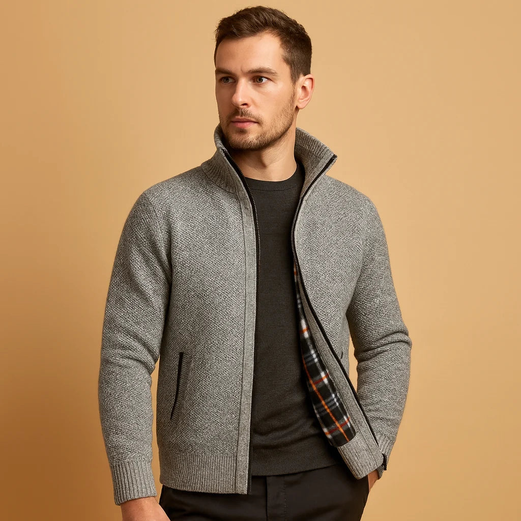 Men's Cable Knit Sweater with Lined Interior
