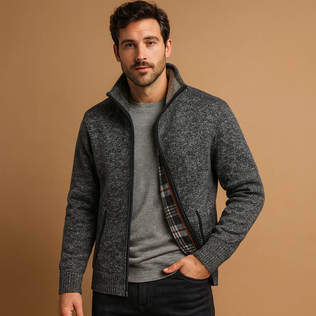 Men's Cable Knit Sweater with Lined Interior