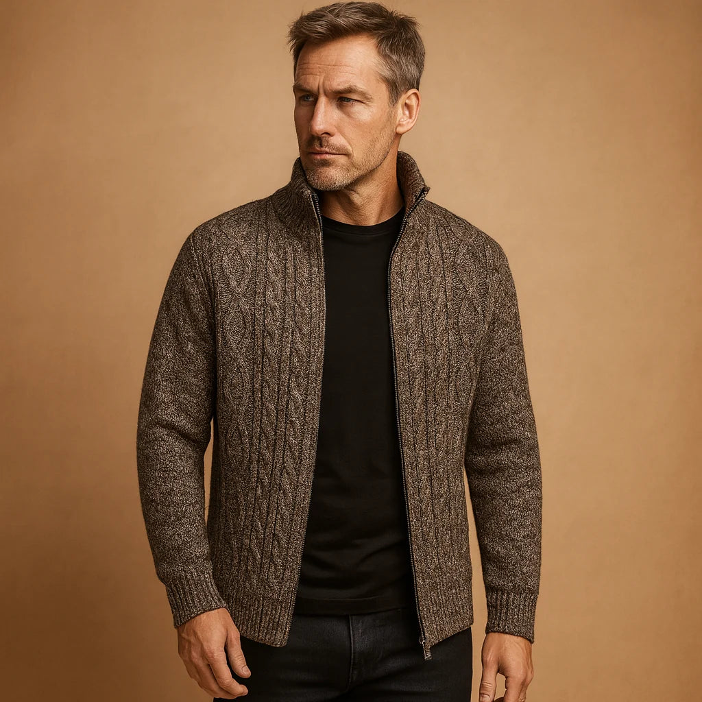 Men's Cable Knit Sweater with Lined Interior