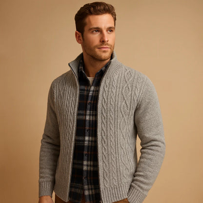 Men's Cable Knit Sweater with Lined Interior
