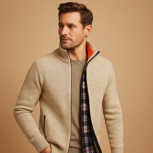 Men's Cable Knit Sweater with Lined Interior