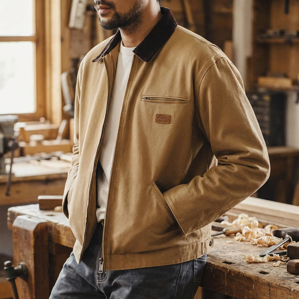 Men's Canvas Retro Jacket with Adjustable Cuffs