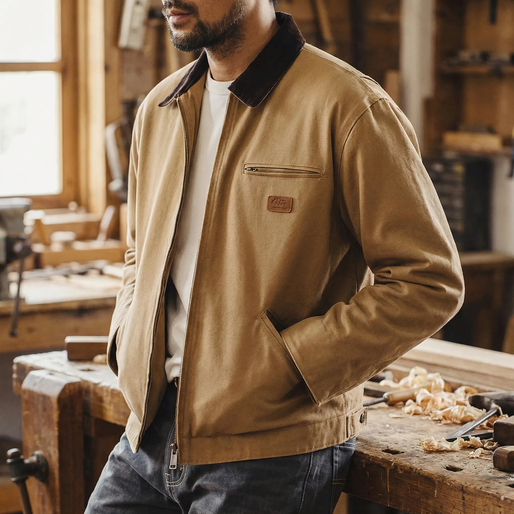Men's Canvas Retro Jacket with Adjustable Cuffs