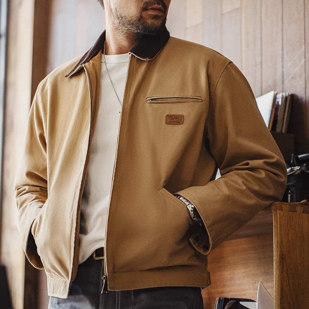 Men's Canvas Retro Jacket with Adjustable Cuffs