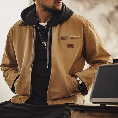 Men's Canvas Retro Jacket with Adjustable Cuffs