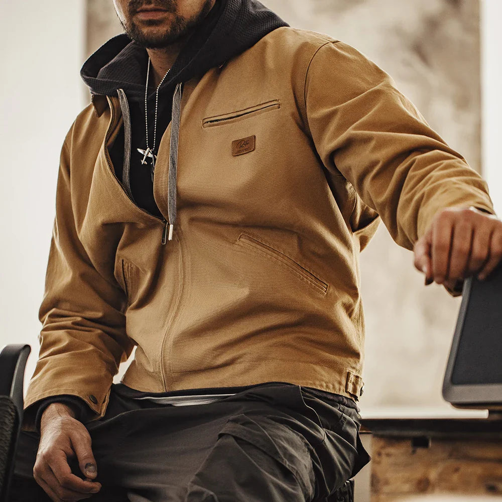 Men's Canvas Retro Jacket with Adjustable Cuffs