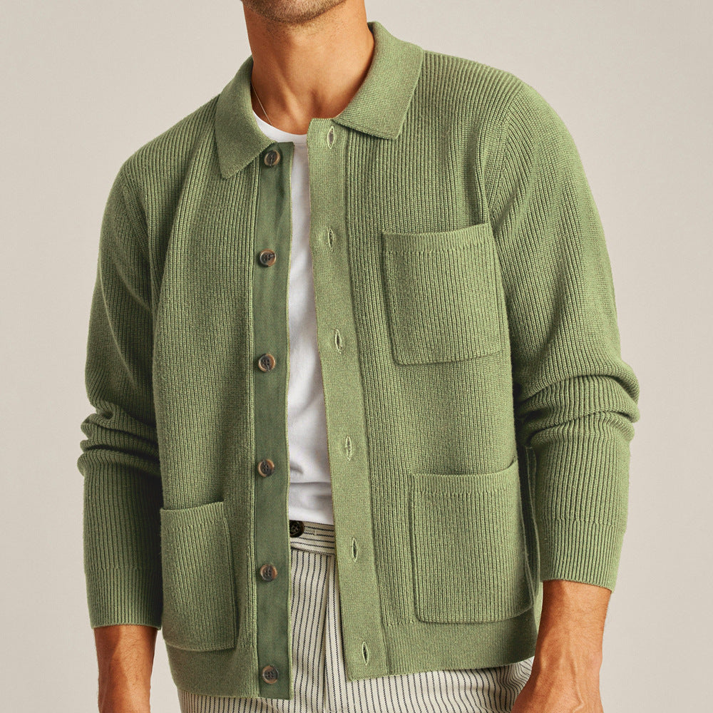Men's Cardigan with Shirt Collar - Lightweight & Stylish