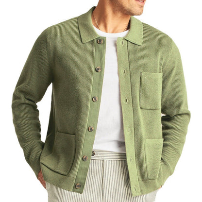 Men's Cardigan with Shirt Collar - Lightweight & Stylish