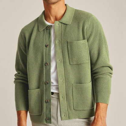 Men's Cardigan with Shirt Collar - Lightweight & Stylish
