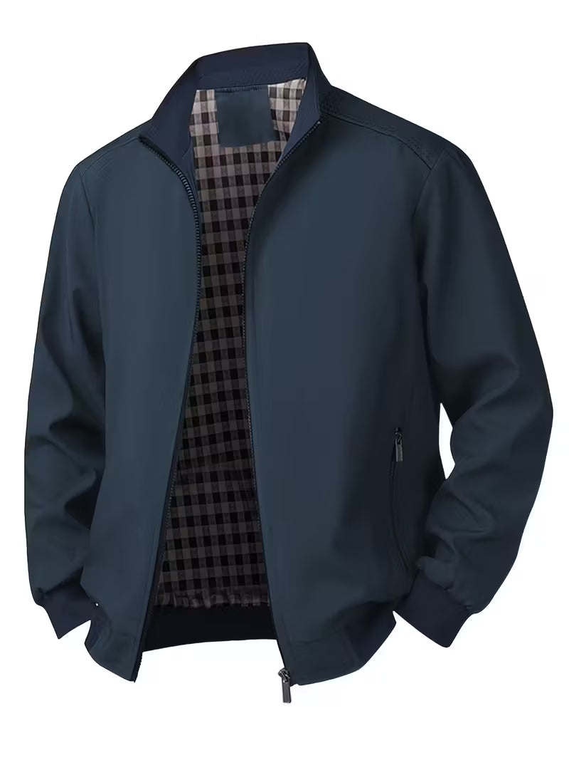 Men's Casual Bomber Jacket with Upright Collar