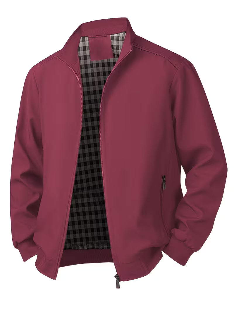 Men's Casual Bomber Jacket with Upright Collar
